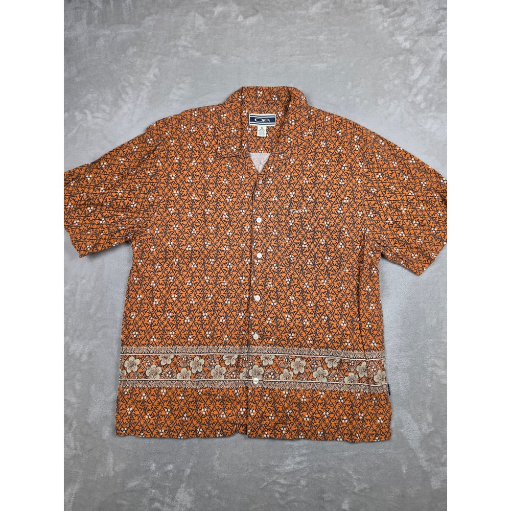 Vintage Ocean Pacific OP Button Up Shirt Mens XL Orange Bamboo Floral Cotton Y2K